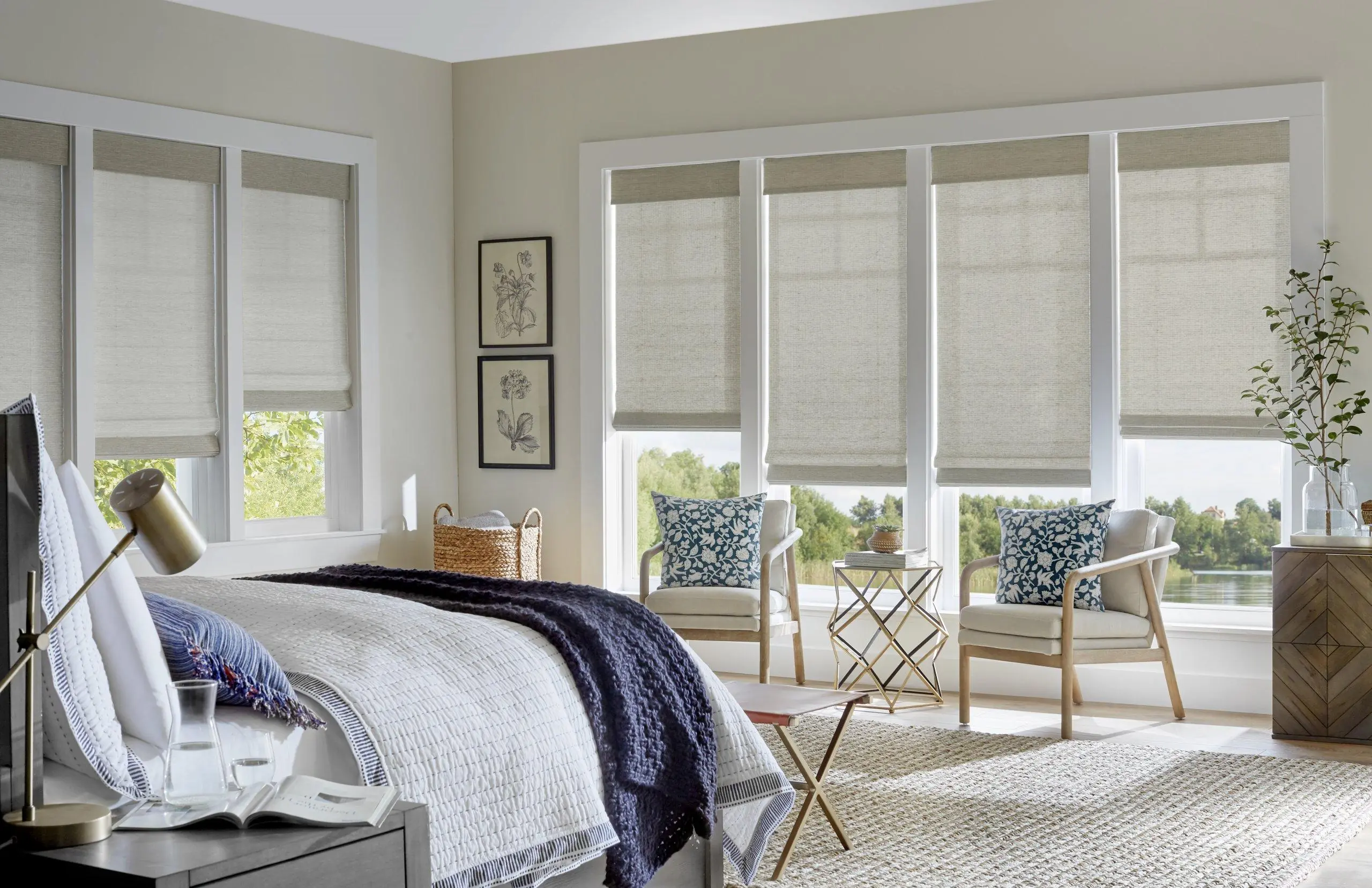 Custom Roman shades in an elegant room
